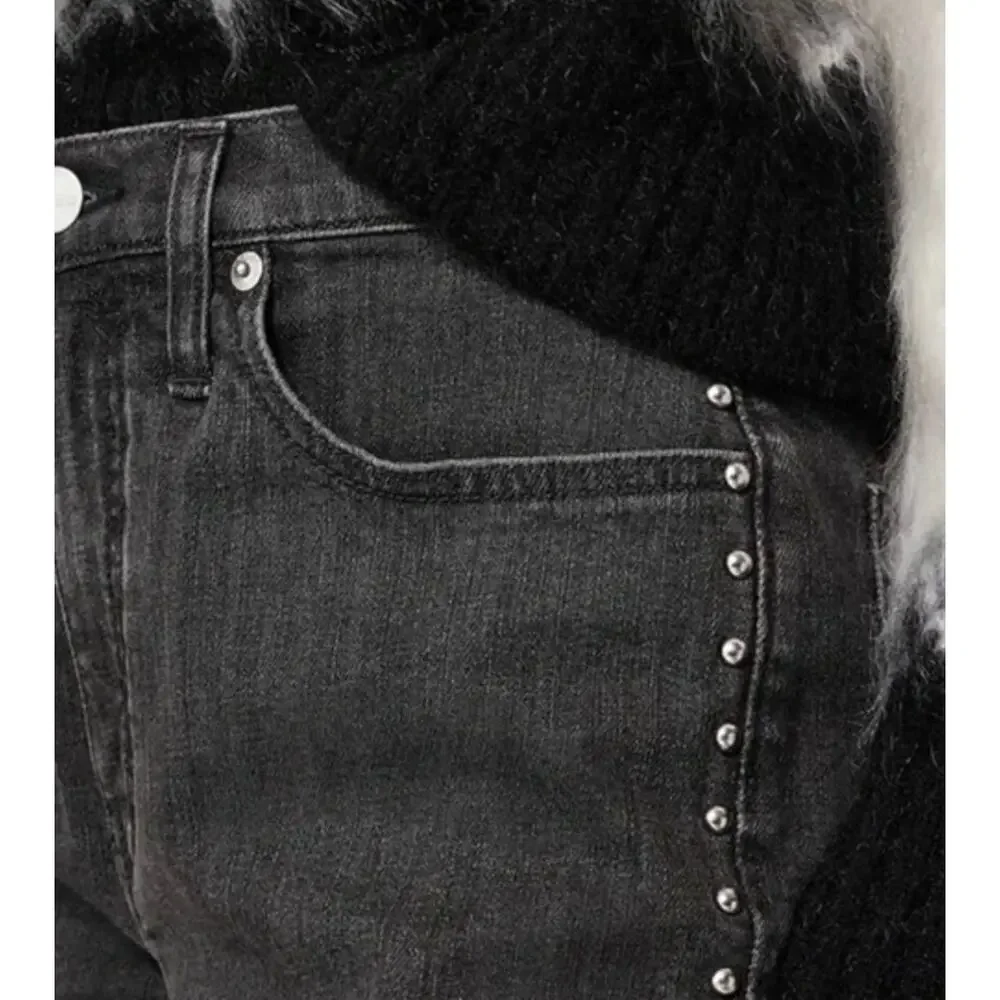 J.Crew Studded High Rise Straight Jean 1996 Semi Stretch Washed Black US 29 MWT